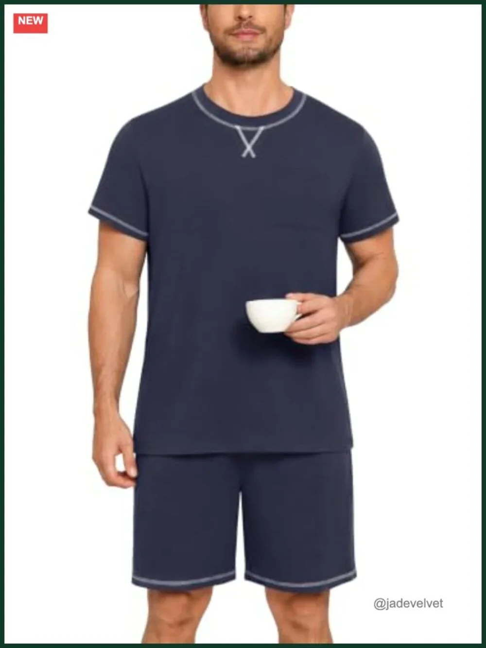 Men's Short Sleeve Pajama Set with Pockets Crew Neck Lounge Set